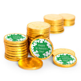 St. Patrick's Day White Clovers Chocolate Coins with Stickers (84 Pack)