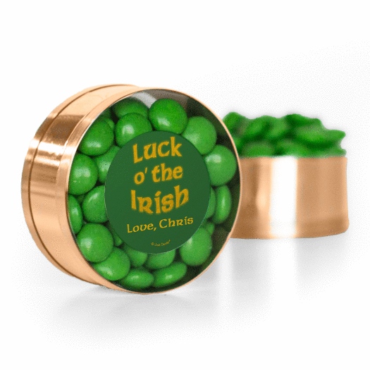 Personalized St. Patrick's Day Luck Chocolate Minis Small Plastic Tin
