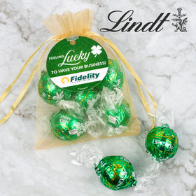 Personalized St. Patrick's Day Add Your Logo Lindor Truffles by Lindt in Organza Bags with Gift Tag
