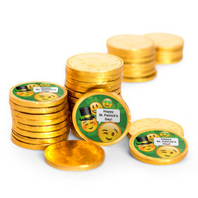 St. Patrick's Day Emoji Chocolate Coins with Stickers (84 Pack)