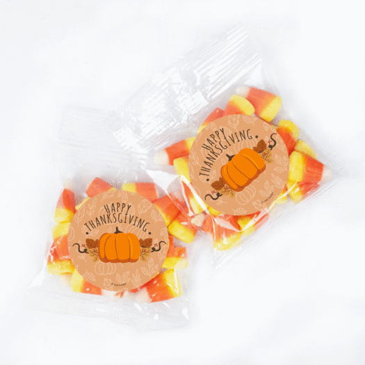 Personalized Thanksgiving Pumpkin Patch 1oz Candy Bags with Candy Corn