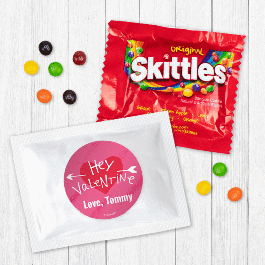 Personalized Valentine's Day Skittles Favor - Hey Valentine