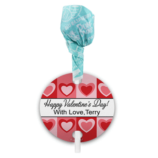 Personalized Valentine's Day Love Pop Art Hearts Dum Dums with Gift Tag (75 pops)