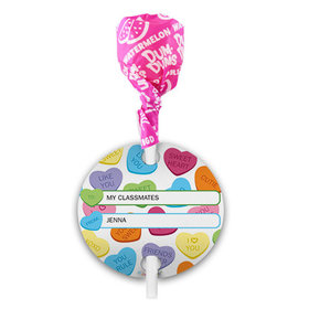 Personalized Valentine's Day Conversation Hearts Dum Dums with Gift Tag (75 pops)