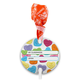 Personalized Valentine's Day Conversation Hearts Dum Dums with Gift Tag (75 pops)