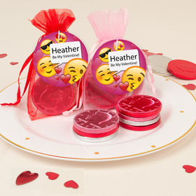 Personalized Valentine's Day Emoji Chocolate Coins in XS Organza Bags