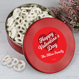 Personalized Valentine's Day Script Heart Tin with Yogurt Pretzels (1lb approx 80 pcs)