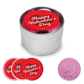 Valentine's Day Milk Chocolate Coins in Medium Silver Plastic Tin (24 Coins with stickers)