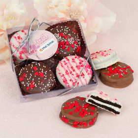 Personalized Valentine's Day Sending Hearts Add Your Logo Gourmet Belgian Chocolate Covered Oreos 4pc Gift Box
