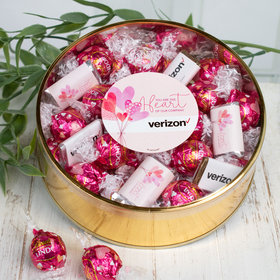 Personalized Valentine's Day Add Your Logo Extra-Large Plastic Tin with Approx 1lb Personalized Hershey's Miniatures and Lindor Truffles by Lindt