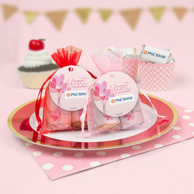Personalized Valentine's Day Sending Hearts Add Your Logo Hershey's Miniatures in Organza Bags with Gift Tag