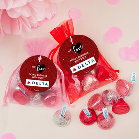 Personalized Valentine's Day Corporate Dazzle Add Your Logo Hershey's Kisses in Organza Bags with Gift Tag