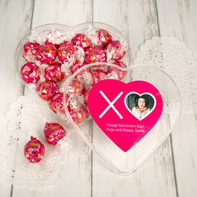 Personalized Valentine's Day Clear Heart Box with Lindor Truffles