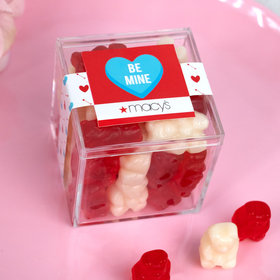 Personalized Valentine's Day Add Your Logo JUST CANDY® favor cube with Gummy Bears
