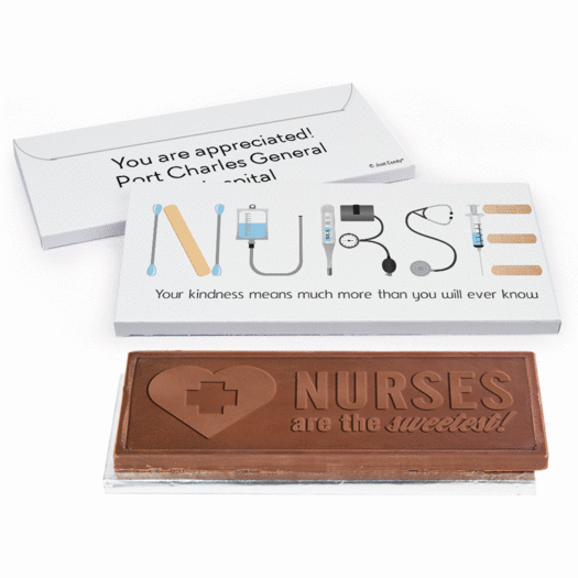 Deluxe Personalized Nurse Appreciation First Aid Embossed Chocolate Bar in Gift Box