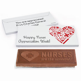 Deluxe Personalized Nurse Appreciation Medical Heart Embossed Chocolate Bar in Gift Box