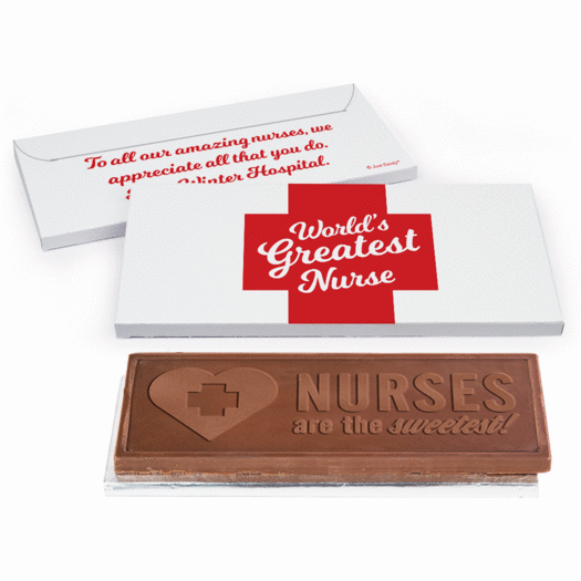 Deluxe Personalized Nurse Appreciation Red Cross Embossed Chocolate Bar in Gift Box