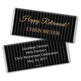 Retirement Personalized Chocolate Bar Wrappers Gold and Pinstripe Formal
