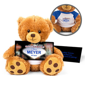 Personalized Retirement Vegas Teddy Bear with Belgian Chocolate Bar in Deluxe Gift Box