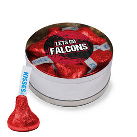 Let's Go Falcons Small Silver Plastic Tin - 12 Red Hershey's Kisses