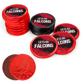 Let's Go Falcons Chocolate Coins with Red & Black Foil with Sticker (84 Pack)