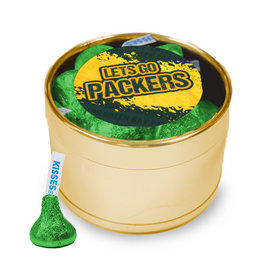 Let's Go Packers Medium Gold Plastic Tin - 30 Green Hershey's Kisses