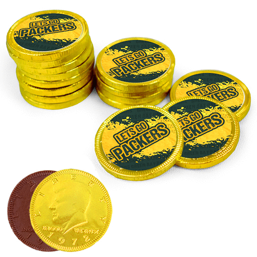 Let's Go Packers Chocolate Coins with Sunshine Yellow Foil with Sticker (84 Pack)