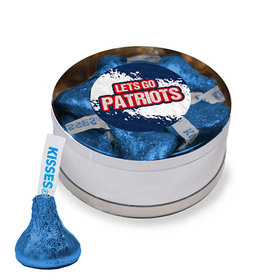 Let's Go Patriots Small Silver Plastic Tin - 12 Dark Blue Hershey's Kisses