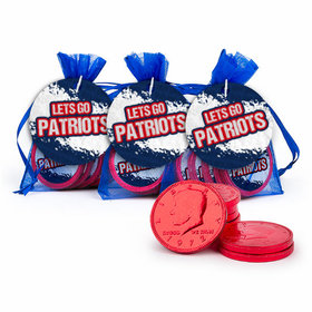 Super Bowl Themed Let's Go Patriots Chocolate Coins & Stickers in XS Organza Bags with Gift Tag
