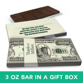 Deluxe Personalized Thanks a Million Belgian Chocolate Bar in Gift Box (3oz Bar)