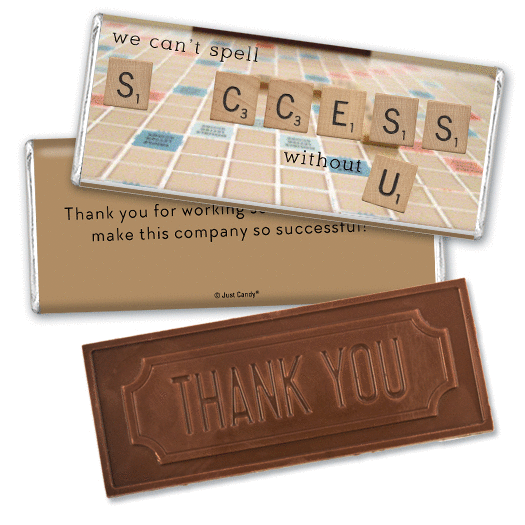 Personalized Thank You Scrabble Success Embossed Chocolate Bar & Wrapper