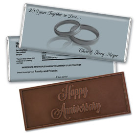 Anniversary Personalized Embossed Chocolate Bar Gilded Rings 25th