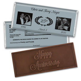 Anniversary Personalized Embossed Chocolate Bar Gilded Fleur de Lis Silver 25th
