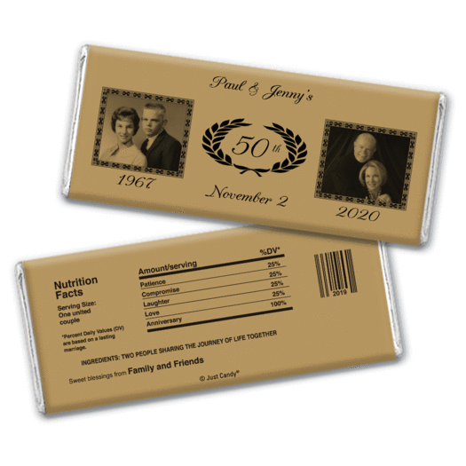 Anniversary Personalized Chocolate Bar Wrappers Then and Now Photos Golden 50th