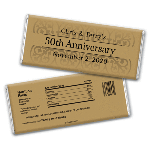 Anniversary Personalized Chocolate Bar Wrappers Golden 50th