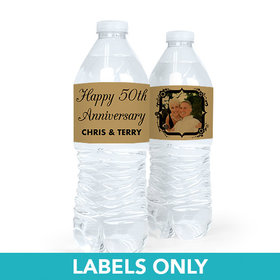 Personalized Anniversary 50th Floral Photo Water Bottle Sticker Labels (5 Labels)