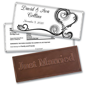 Personalized Wedding Reception Favors Embossed Just Married Chocolate Bar