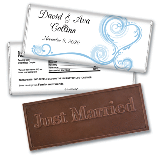 Personalized Wedding Reception Favors Embossed Just Married Chocolate Bar