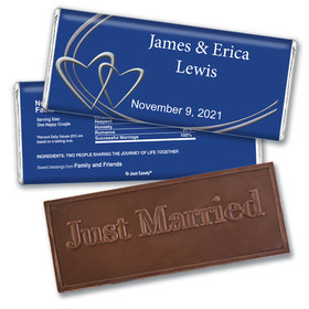 Wedding Favor Personalized Embossed Chocolate Bar Linked Hearts