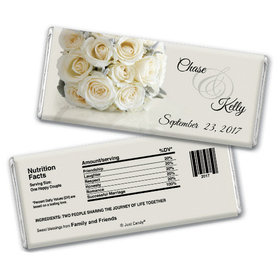 Wedding Favor Personalized Chocolate Bar Wrappers White Roses Bouquet