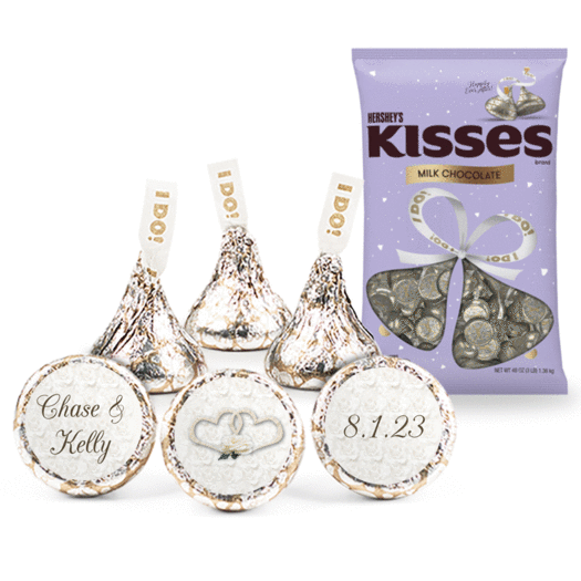 300 Pcs Personalized Wedding Candy Favors Hershey's Kisses - Two Hearts - Assembly Required