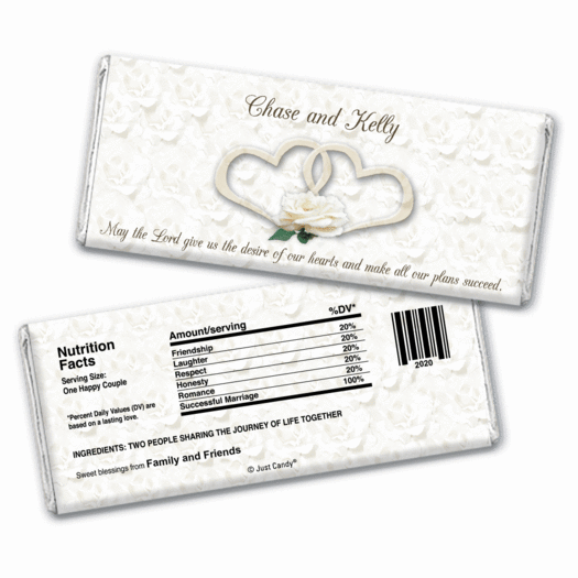 Wedding Favor Personalized Chocolate Bar Wrappers Two Hearts Lord's Blessing