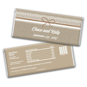 Wedding Favor Personalized Chocolate Bar Burlap and Lace