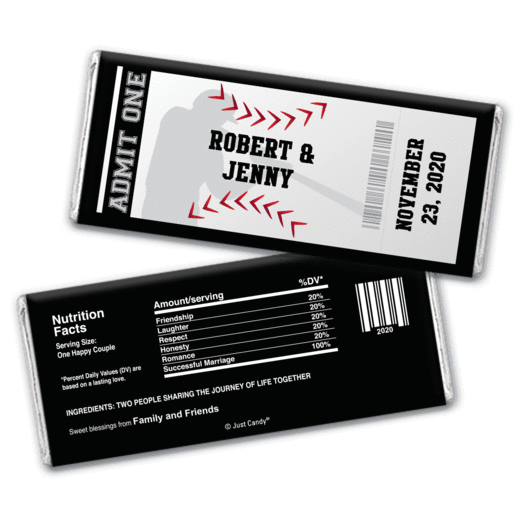 Wedding Favor Personalized Chocolate Bar Wrappers Baseball Ticket