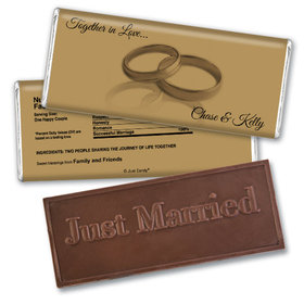 Wedding Favor Personalized Embossed Chocolate Bar Two Rings Gold