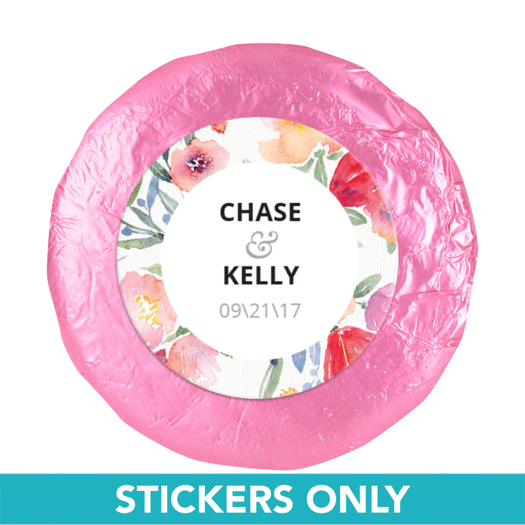 Personalized Wedding Watercolor Flowers 1.25" Sticker (48 Stickers)