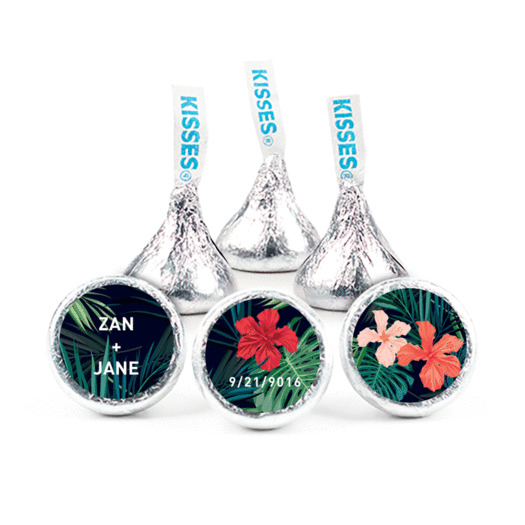 Personalized 3/4" Sticker Tropical Flowers Wedding Favors