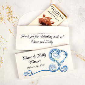 Deluxe Personalized Wedding Swirled Heart Godiva Chocolate Bar in Gift Box