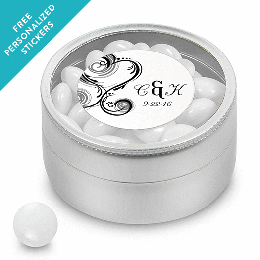 Wedding Favor Personalized Small Round Tin Formal Heart (25 Pack)