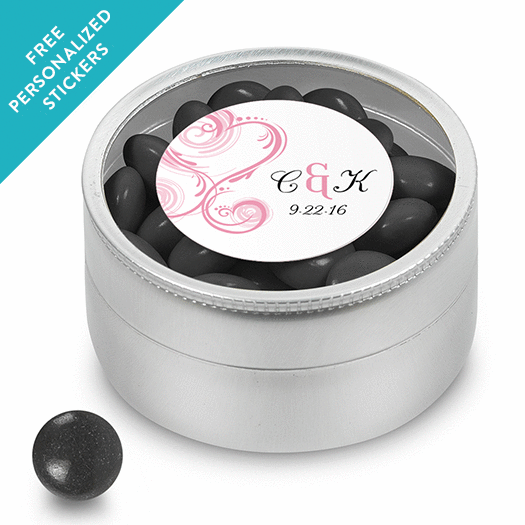 Wedding Favor Personalized Small Round Tin Formal Heart (25 Pack)